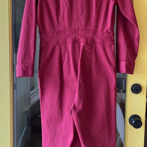 Madewell Garment Dyed Denim Slim Coverall Jumpsuit Long Sleeve Red Size 6 - Picture 8 of 9